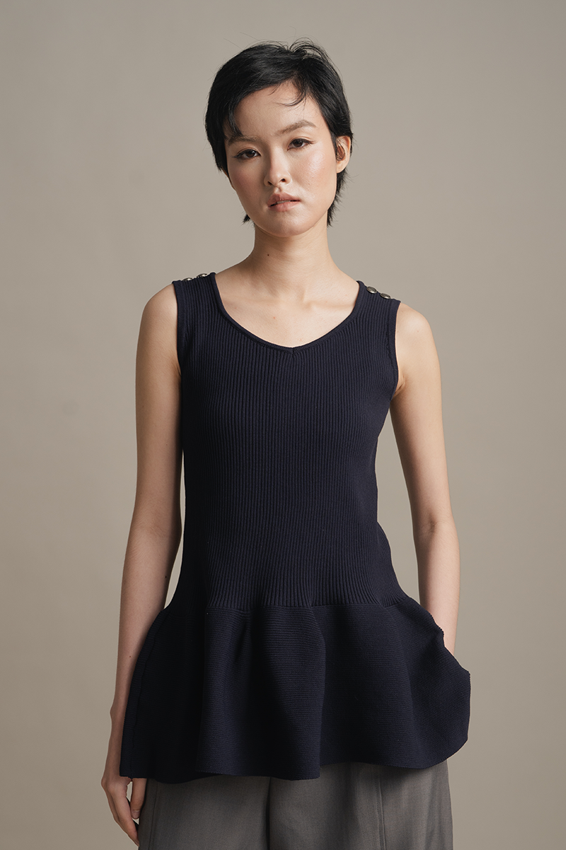 Peplum Knit Top In Midnight Blue