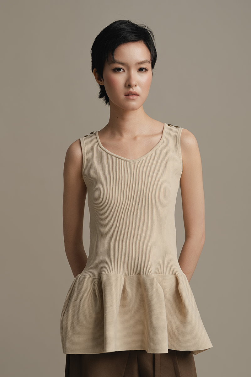 Peplum Knit Top In Warm Sand
