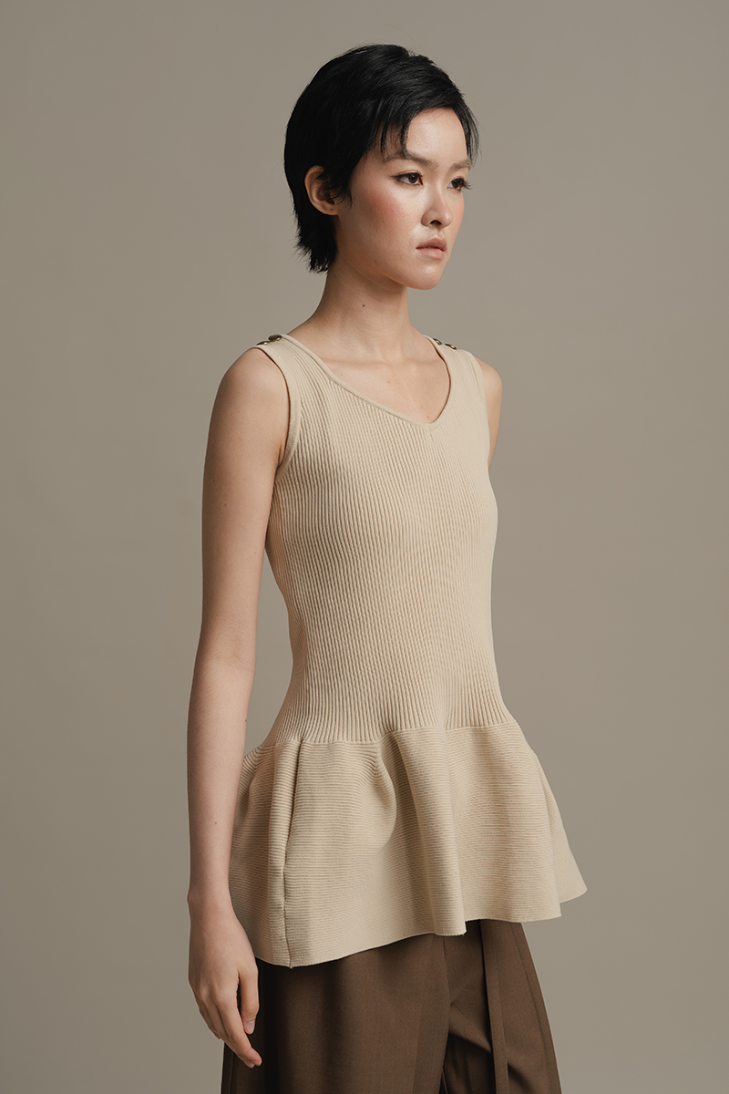 Peplum Knit Top In Warm Sand