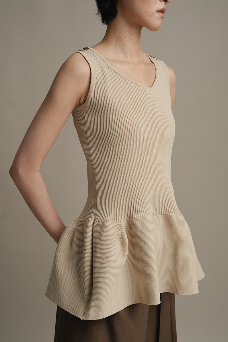 Peplum Knit Top In Warm Sand