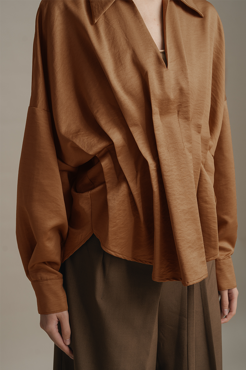 Pleated Shirt In Caramel Brown