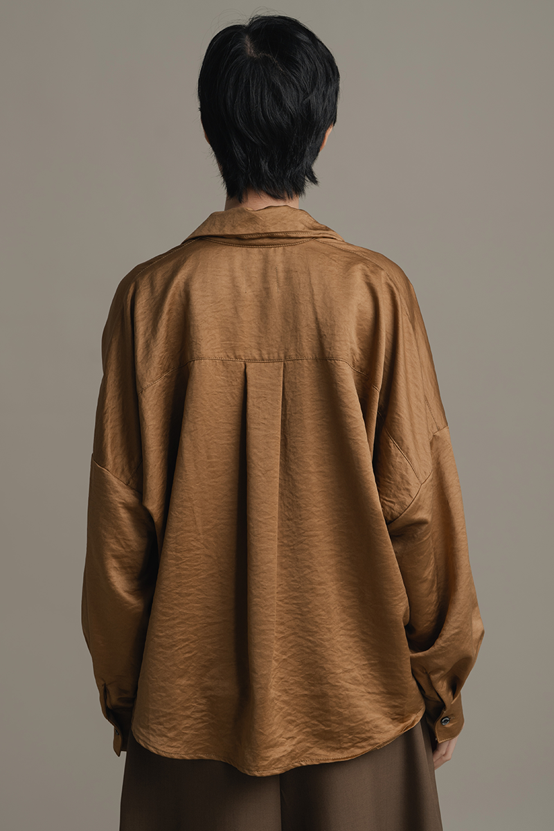 Pleated Shirt In Caramel Brown