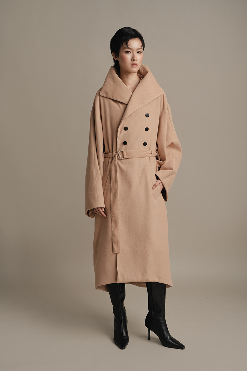 Ring-Belt Coat In Camel