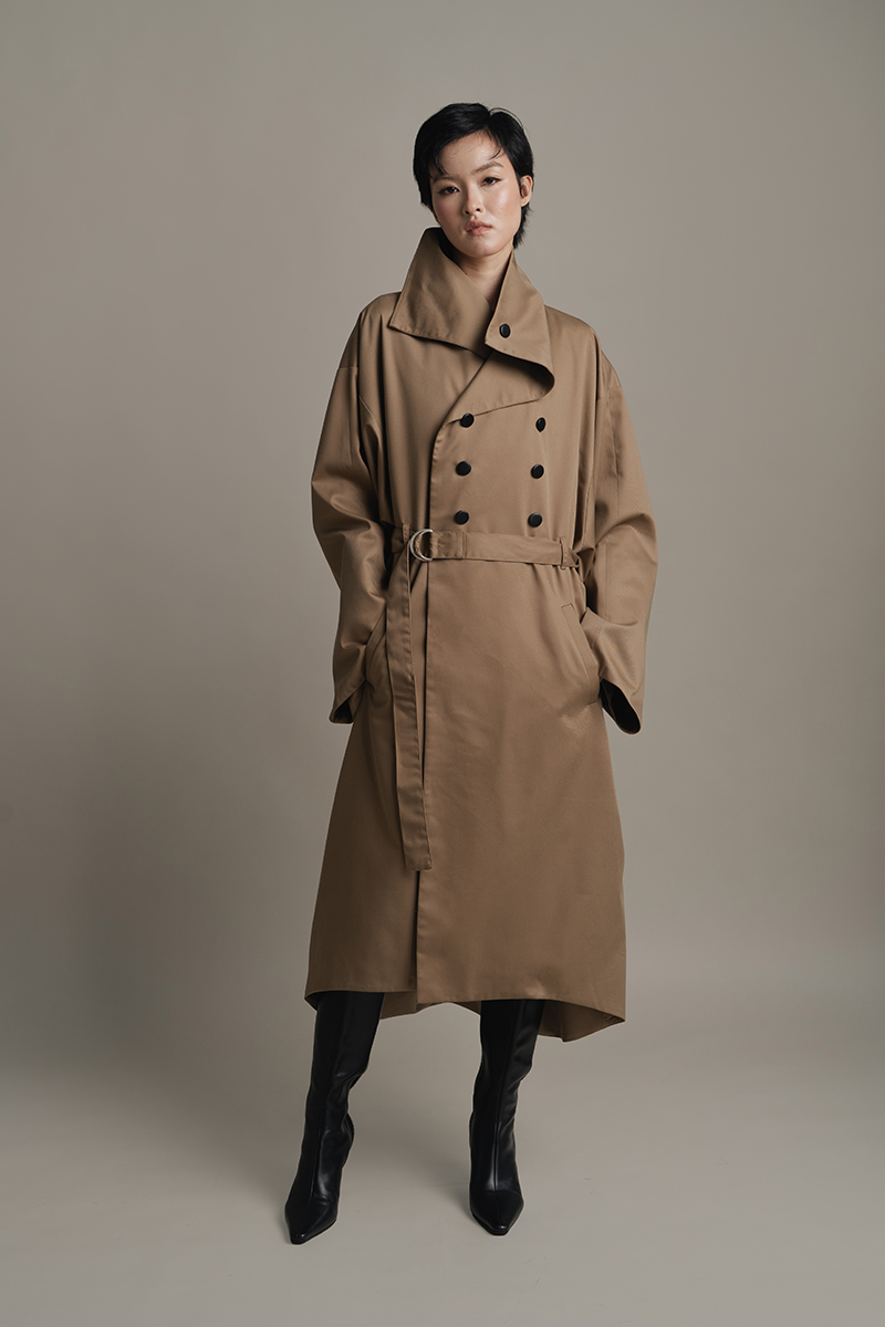 Ring-Belt Coat In Toffee Brown