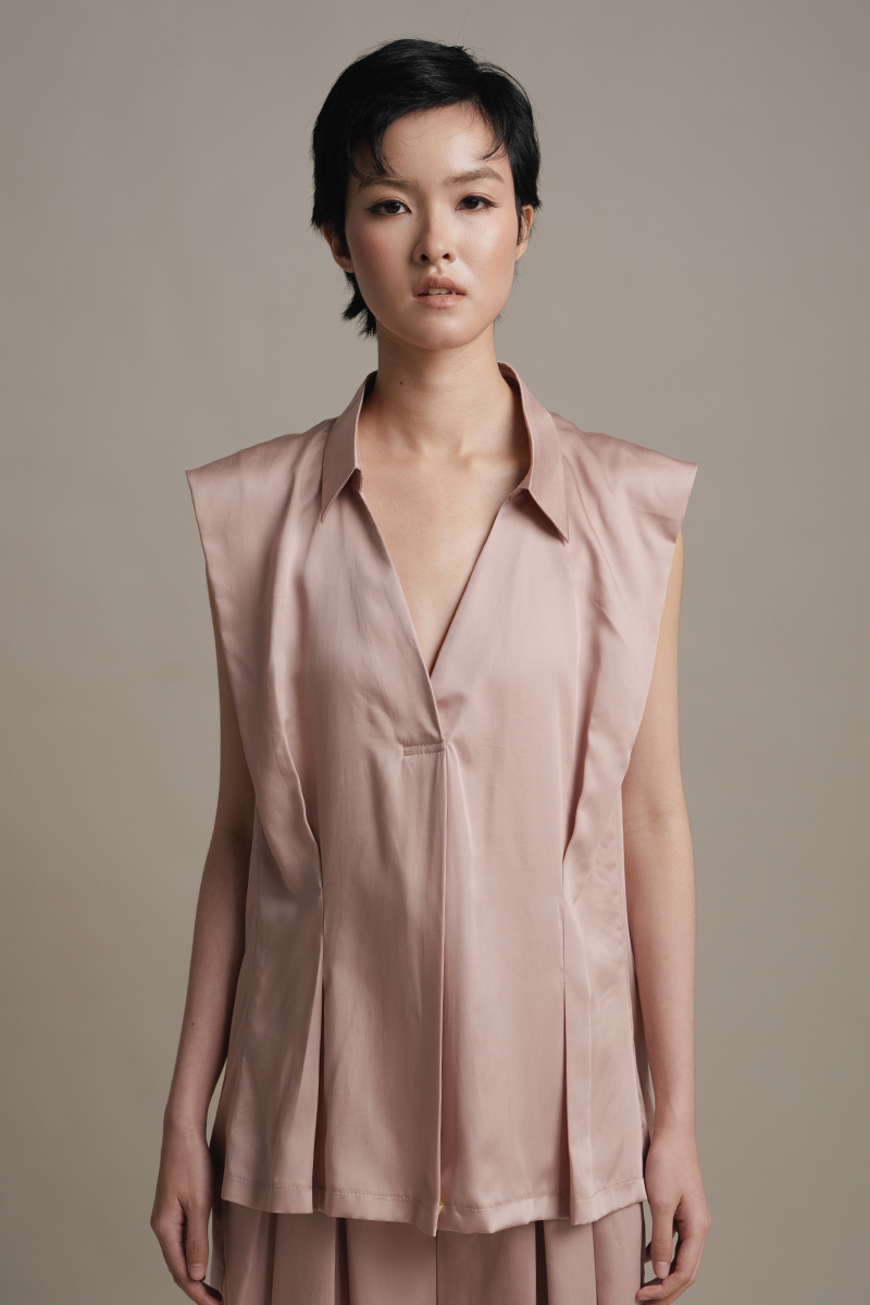 Sleeveless Pleated Shirt In Rose