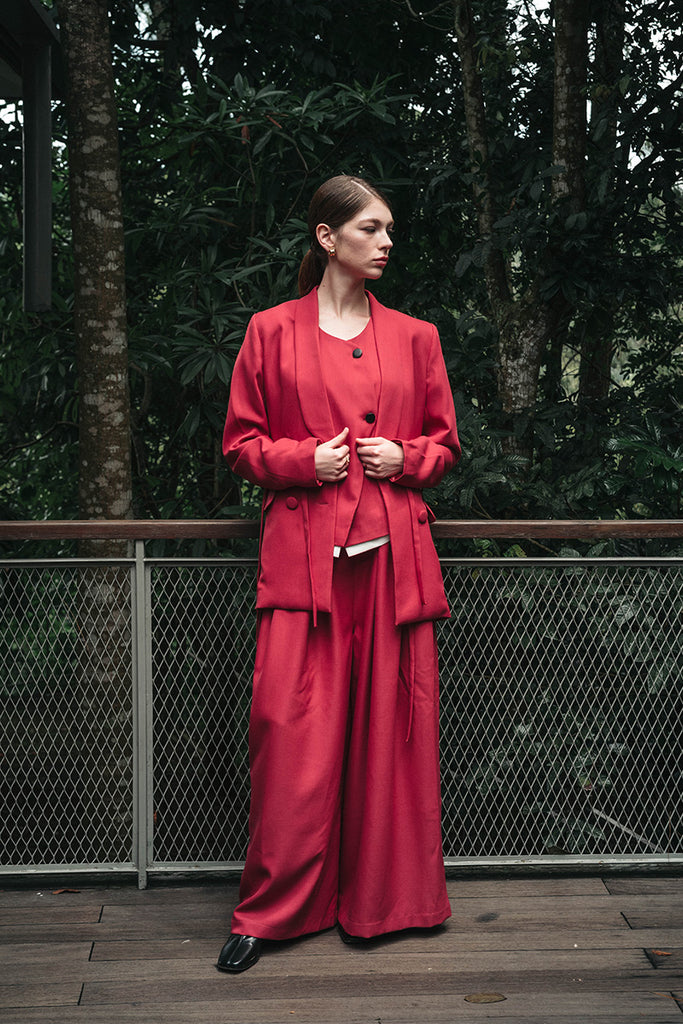 Buckle 15 Long Fitted Blazer In Brick Red