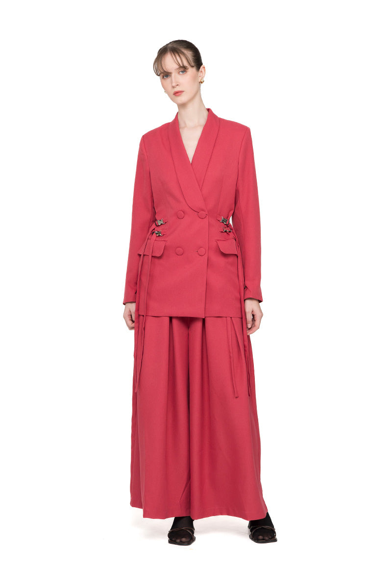 Buckle 15 Long Fitted Blazer In Brick Red