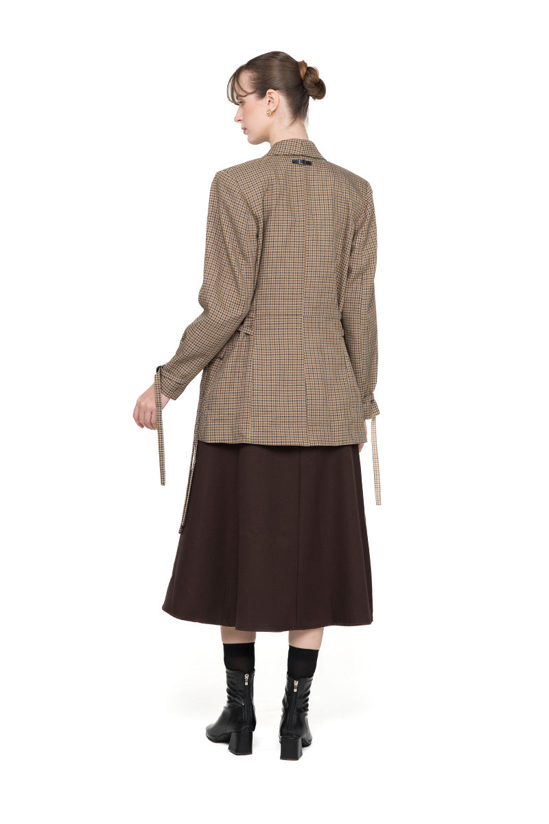 Buckle 15 Long Fitted Blazer In Brown Houndstooth