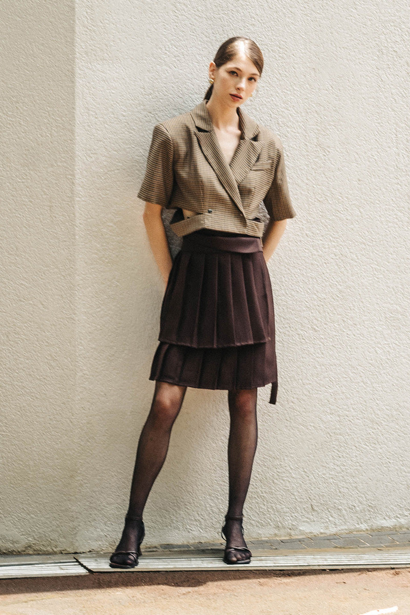 Buckle 25 Flare Pleated Obi In Dark Brown