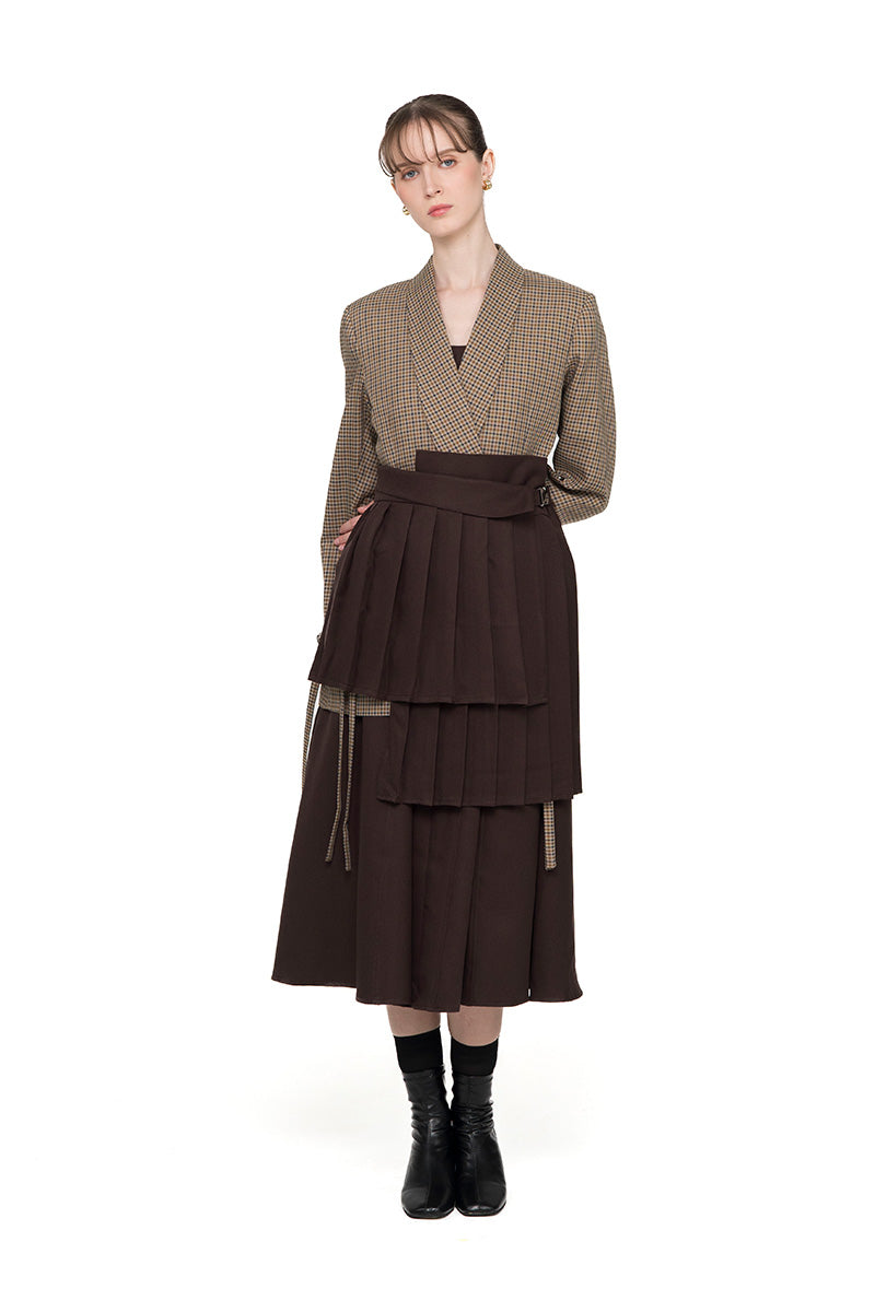 Buckle 25 Flare Pleated Obi In Dark Brown