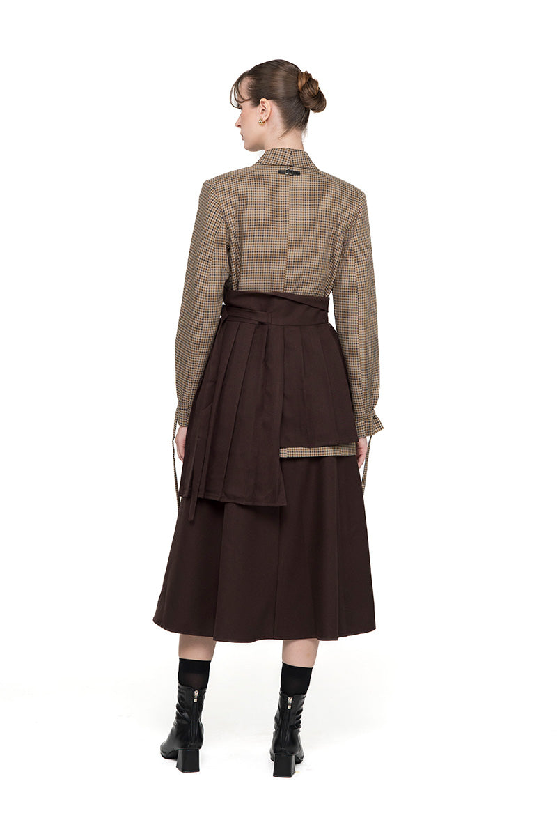 Buckle 25 Flare Pleated Obi In Dark Brown