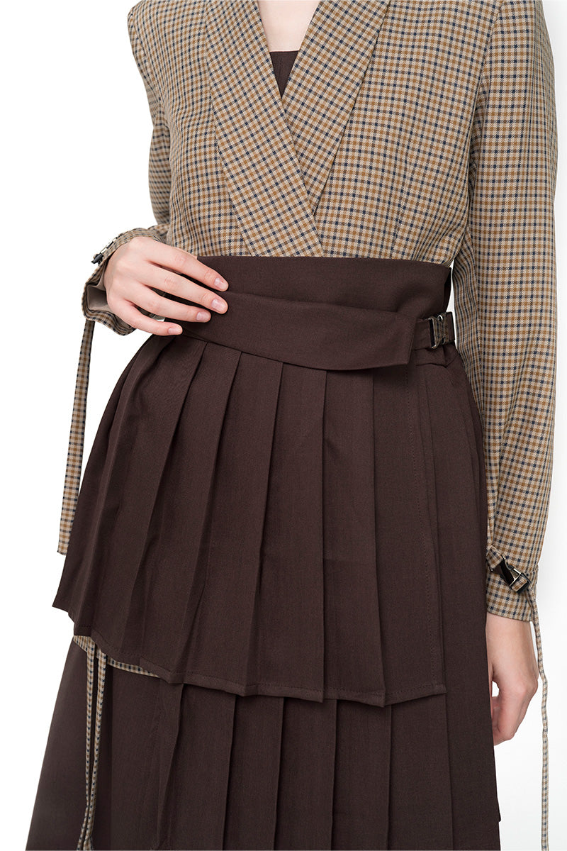 Buckle 25 Flare Pleated Obi In Dark Brown
