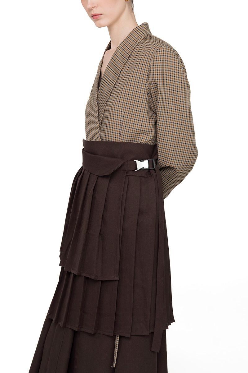 Buckle 25 Flare Pleated Obi In Dark Brown