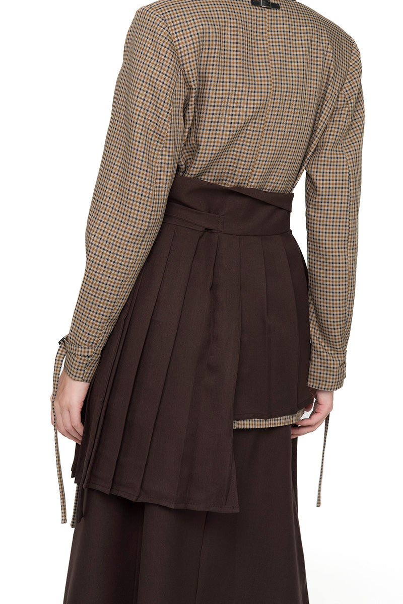 Buckle 25 Flare Pleated Obi In Dark Brown