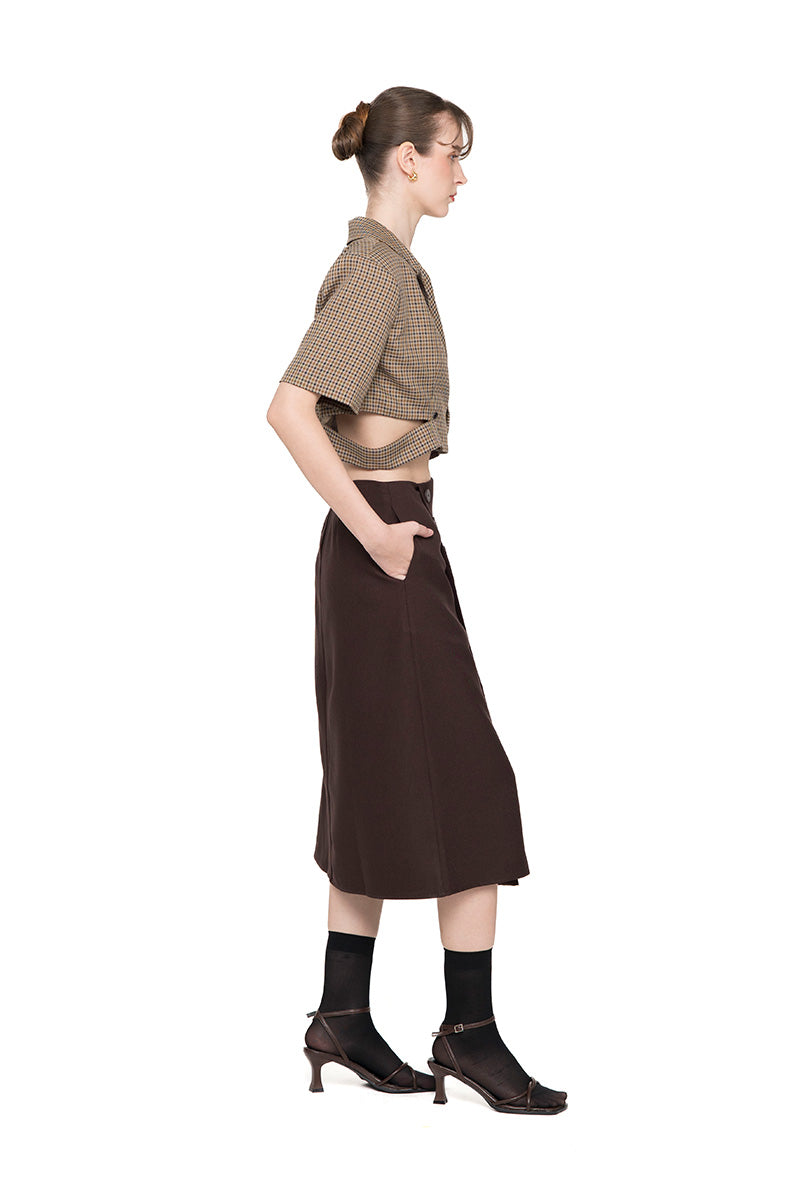 Buttoned Midi Skirt In Dark Brown