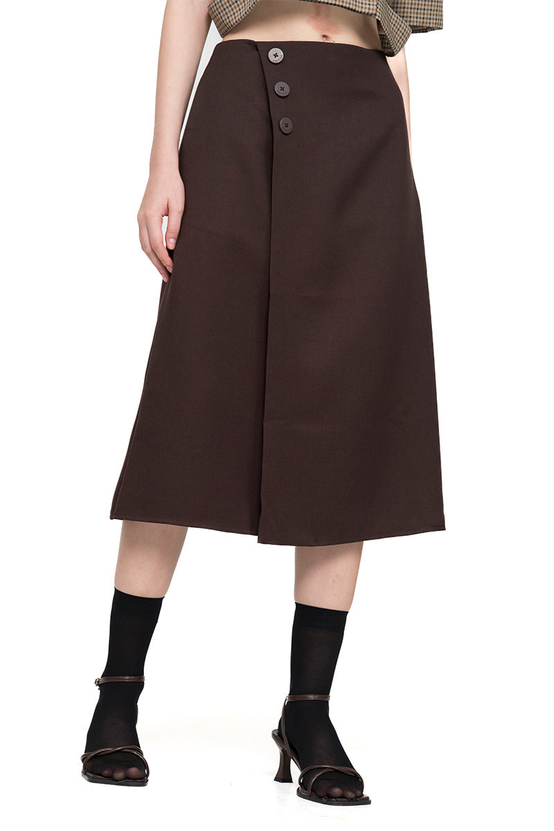 Buttoned Midi Skirt In Dark Brown