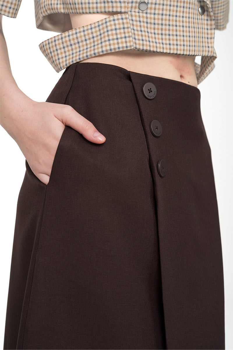 Buttoned Midi Skirt In Dark Brown