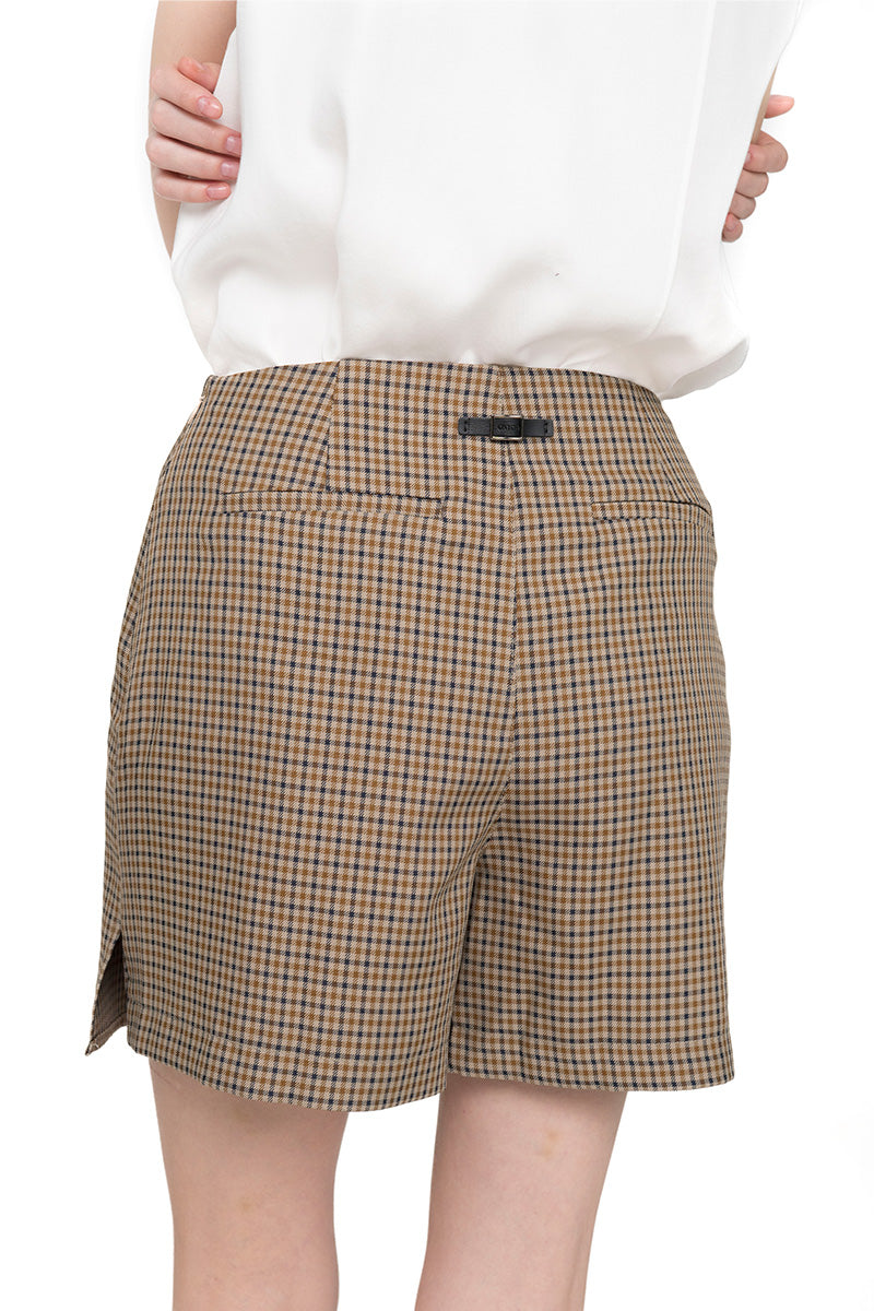 Buttoned Mini Skort In Brown Houndstooth