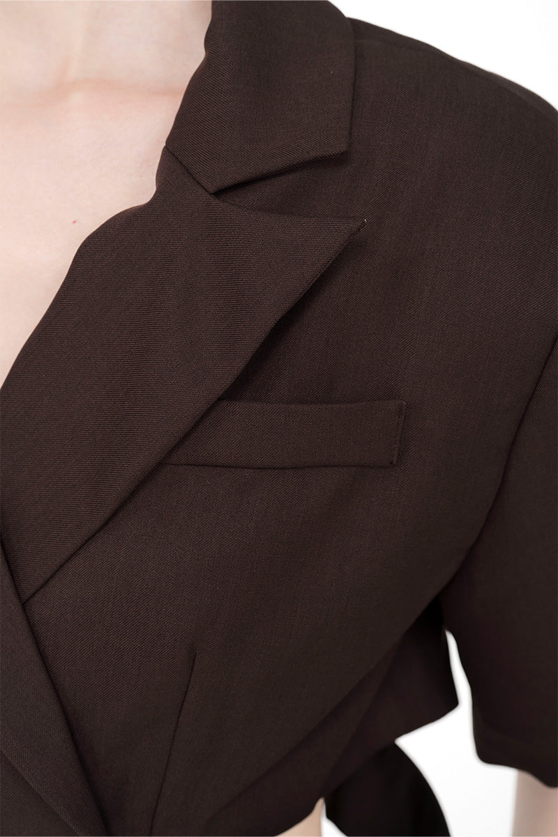 Cropped Blazer With Cutout Details In Dark Brown