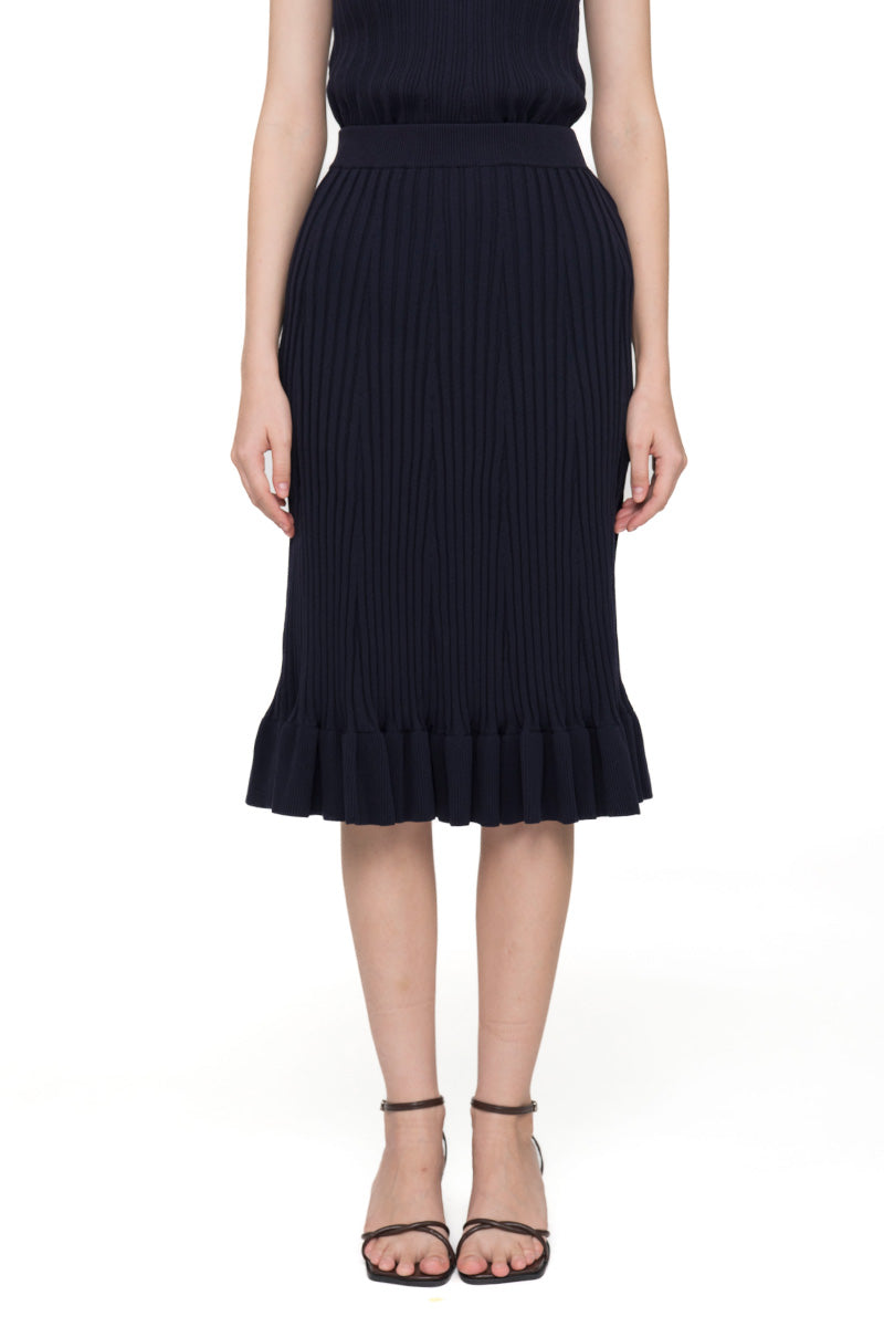 Flare Rib-Knitted Skirt In Midnight Blue
