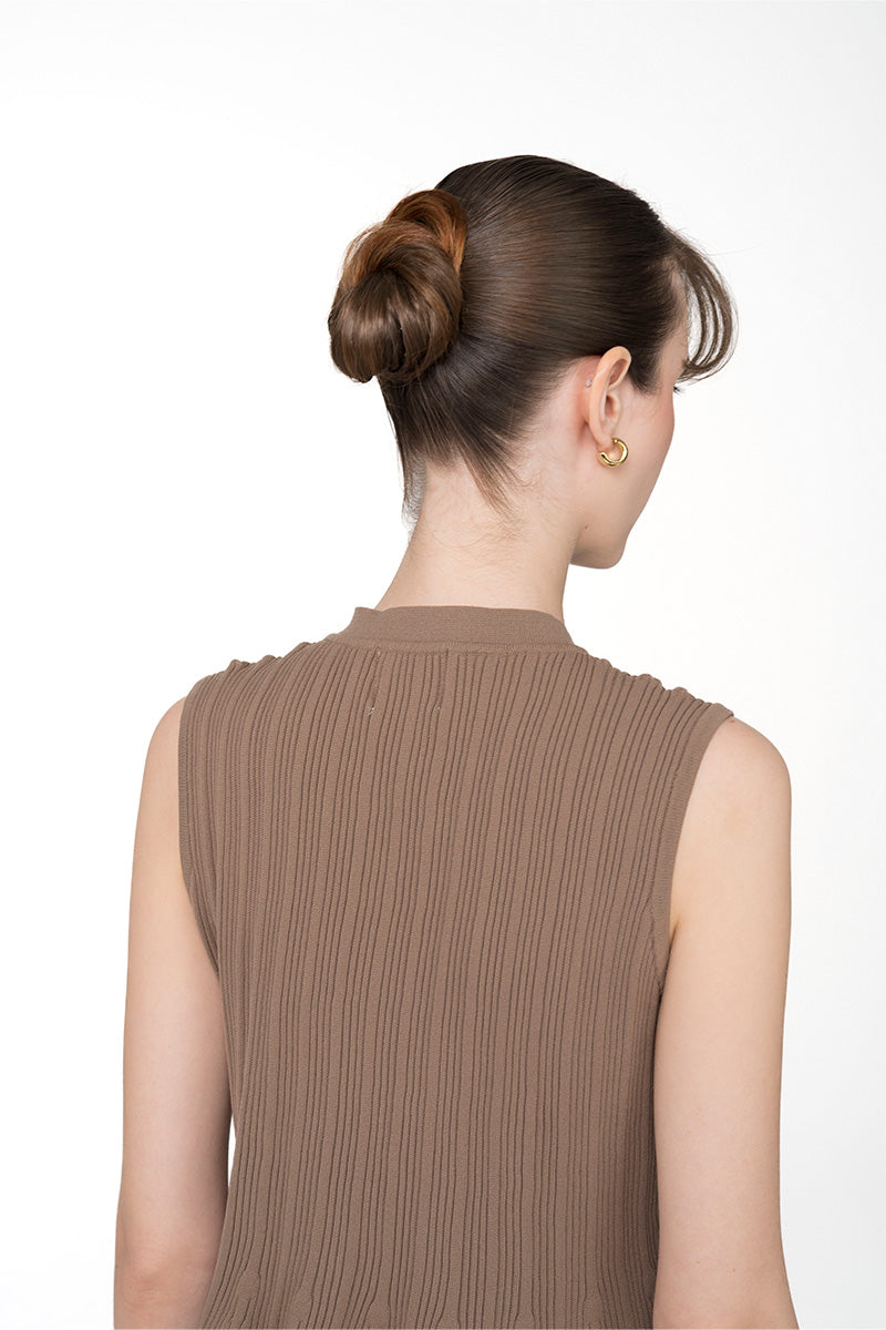 Flare Rib-Knitted Top With Tassel Detail In Taupe