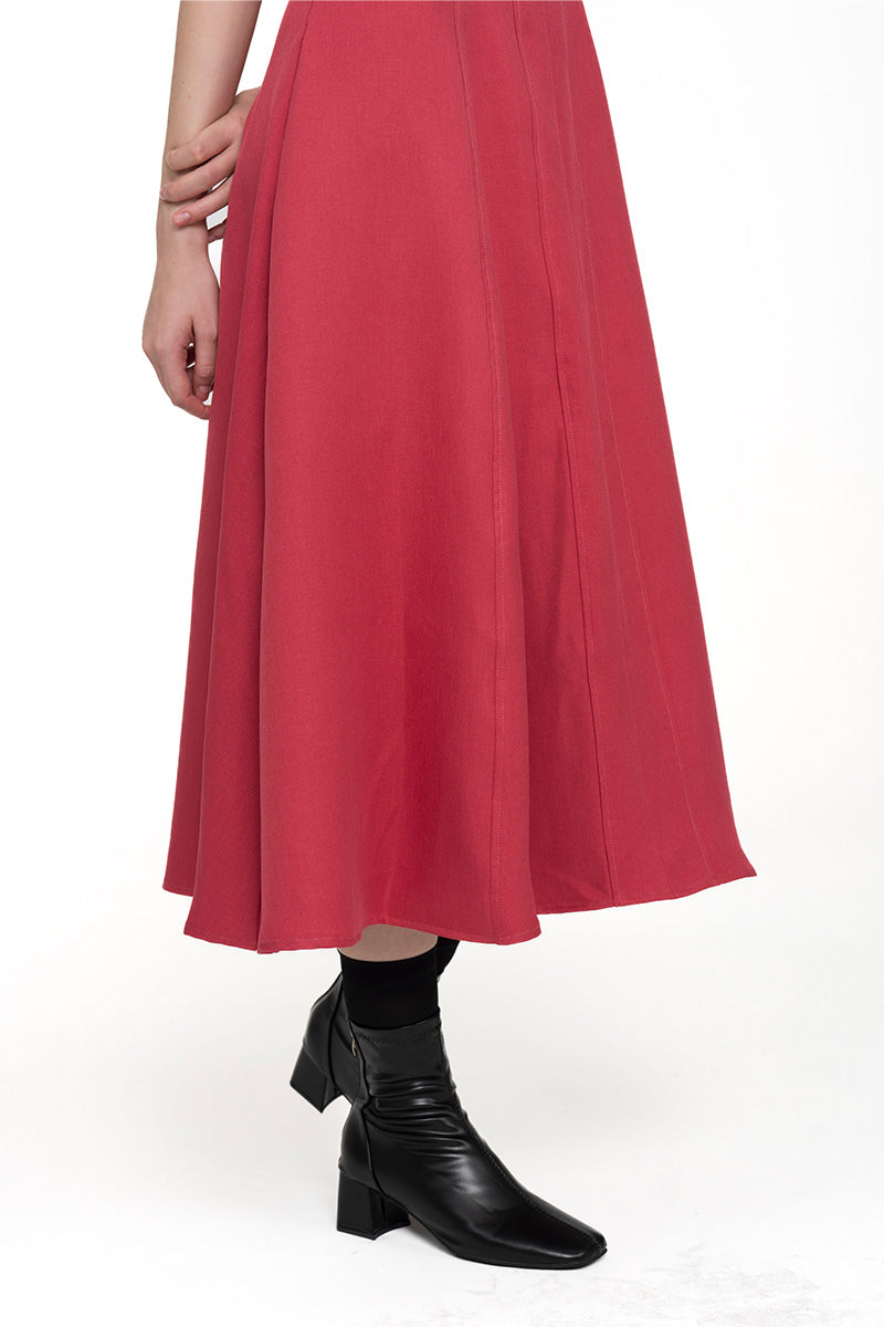 Square Neck Midi Dress In Brick Red