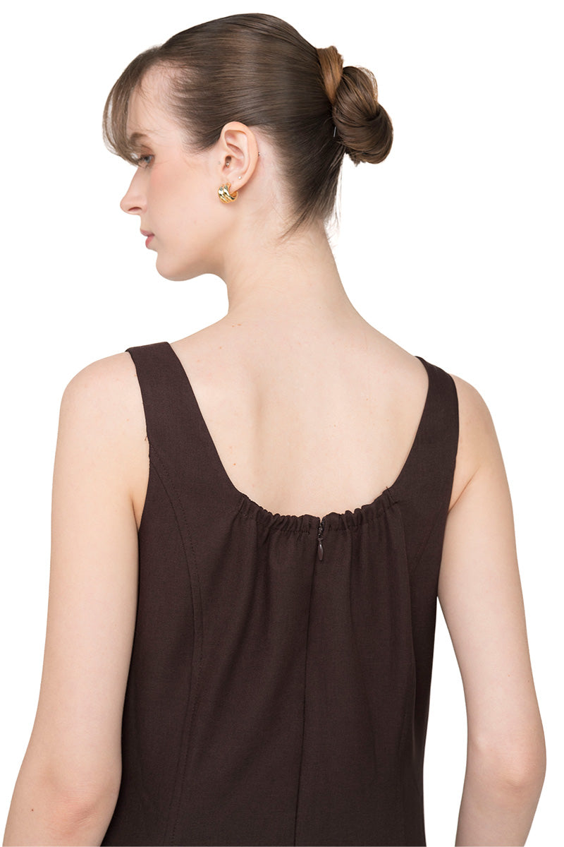 Square Neck Midi Dress In Dark Brown