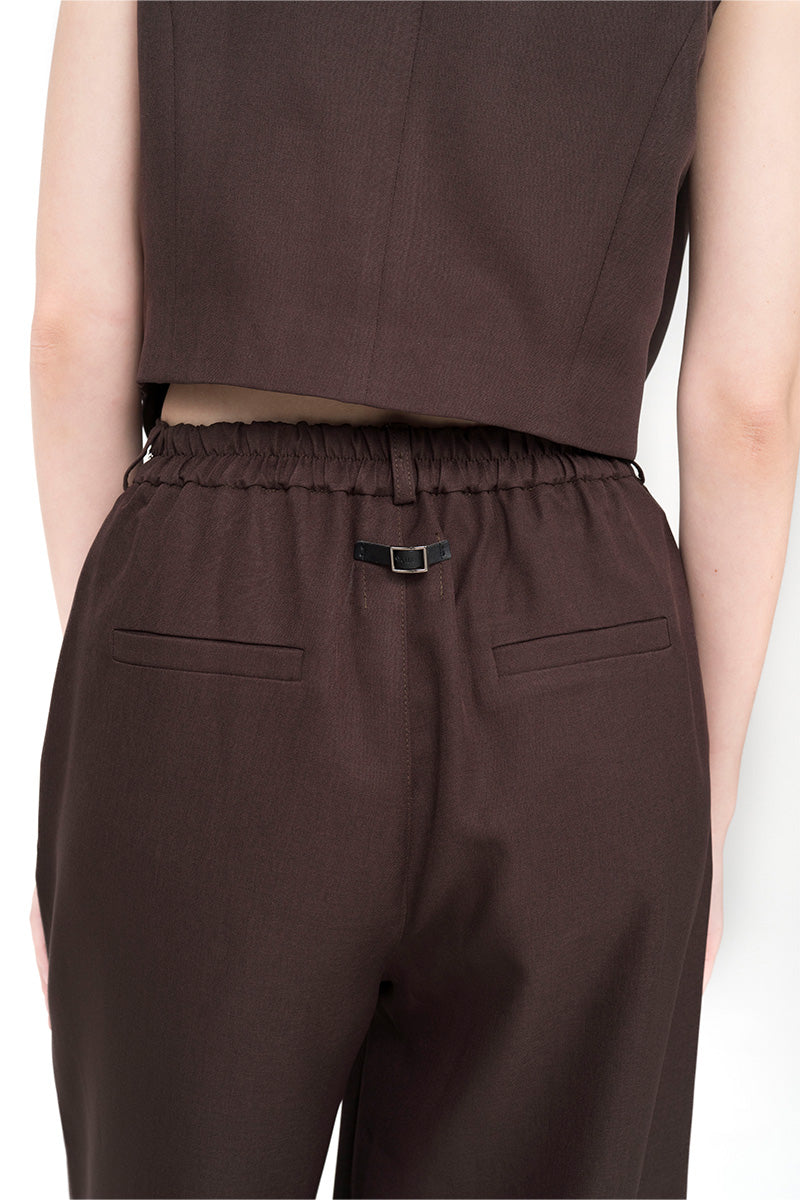 Straight Leg Pants With Contrast Hem In Dark Brown