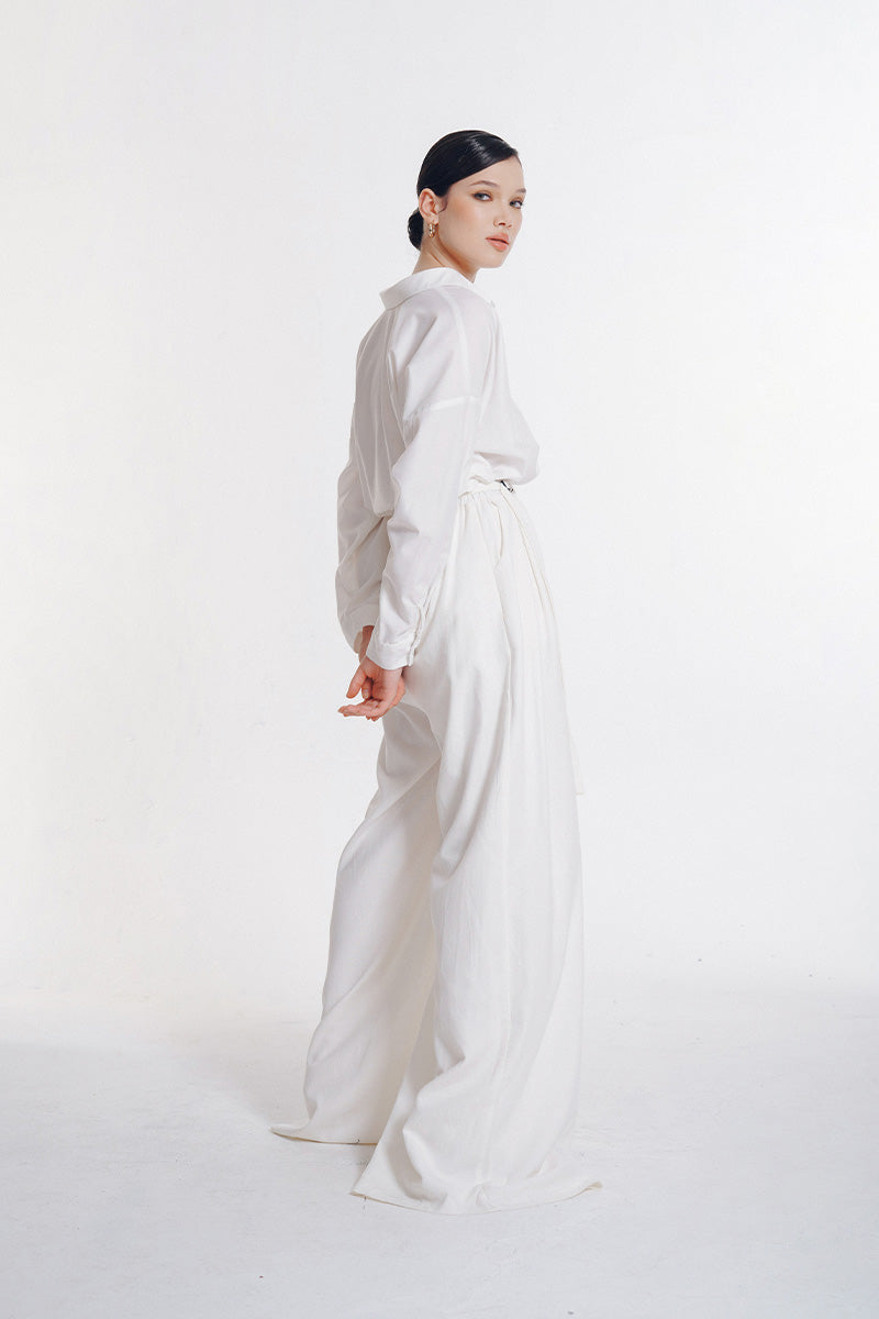 Buckle 15 Long Pants Linen In White