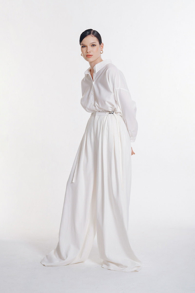 Buckle 15 Long Pants Linen In White